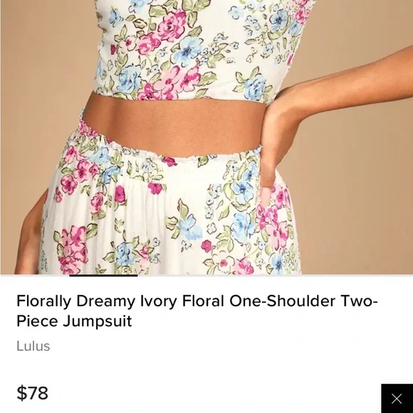 Lulus | Florally Dreamy Ivory Floral One-Shoulder Two-Piece Jumpsuit Small - Picture 4 of 8